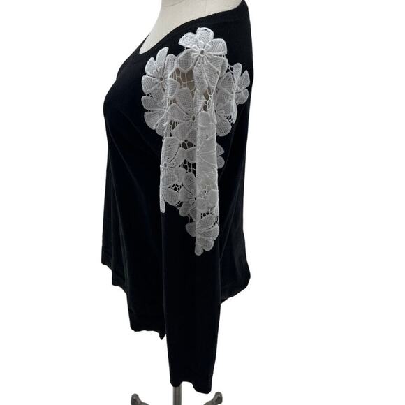 INC International Concepts Black/White Lace Detail Scoop Neck Sweater- L - Picture 3 of 8